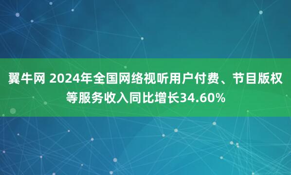 翼牛网 2024年全国网络视听用户付费、节目版权等服务收入同比增长34.60%